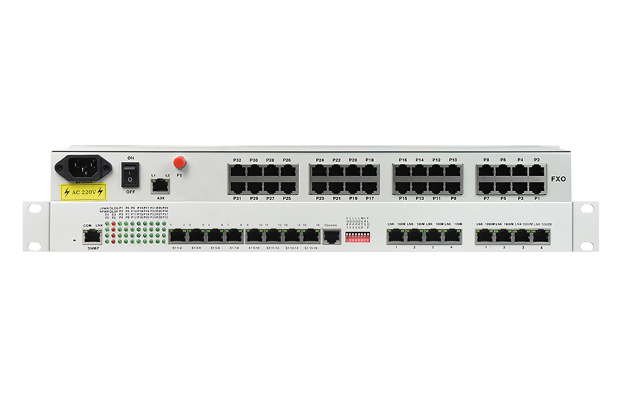 飛暢科技-32路電話+16E1+4FE+4GE+2路數(shù)據(jù)+SNMP+console（19英寸，物理隔離）電話光端機(jī)